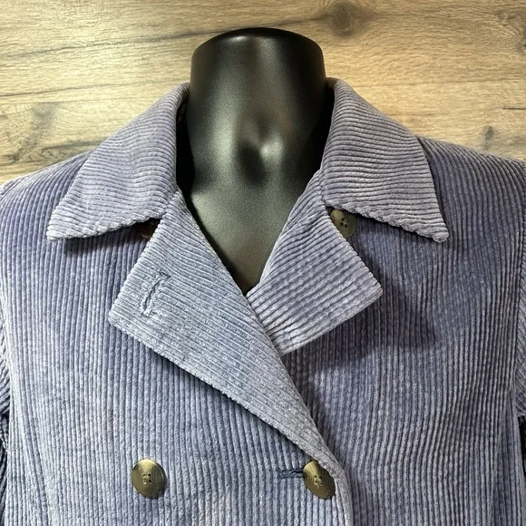 LL Bean Jacket Womens Sm Blue Corduroy Chore Coat Barn Double Breasted Collared - Picture 2 of 8